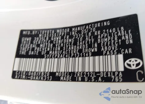 2020 Toyota Corolla Le z USA, uszkodzony, nr VIN 5YFEPRAE4LP131149